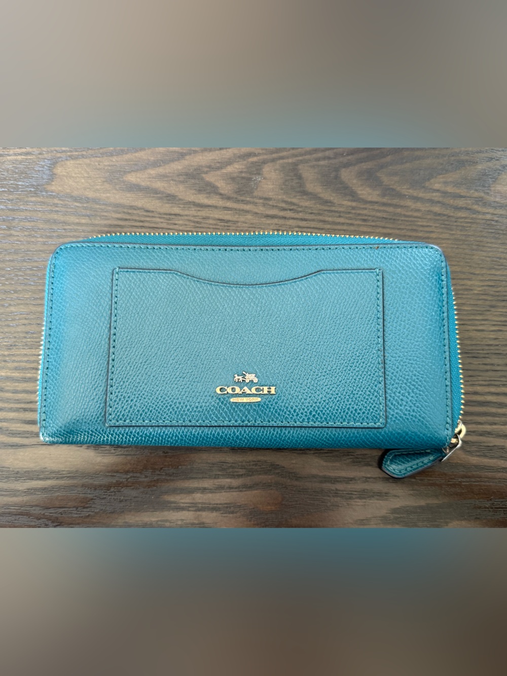COACH Teal Zip Wallet with Exterior Card Slot
